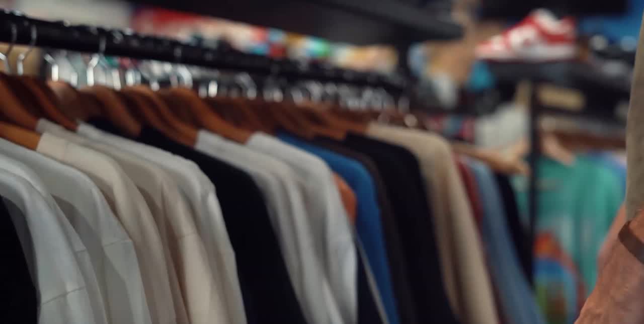 Kläder på galgar i en butik